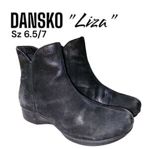 DANSKO LIZA 6.5/7 Black Suede Side ZipUp Closure Heel Boho Comfort Ankle Booties